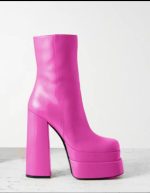 Pink leather boots with heels
